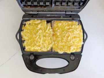 The batter was poured into the waffle iron cavities.