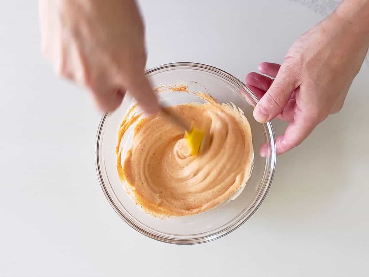 Mixing the ingredients.