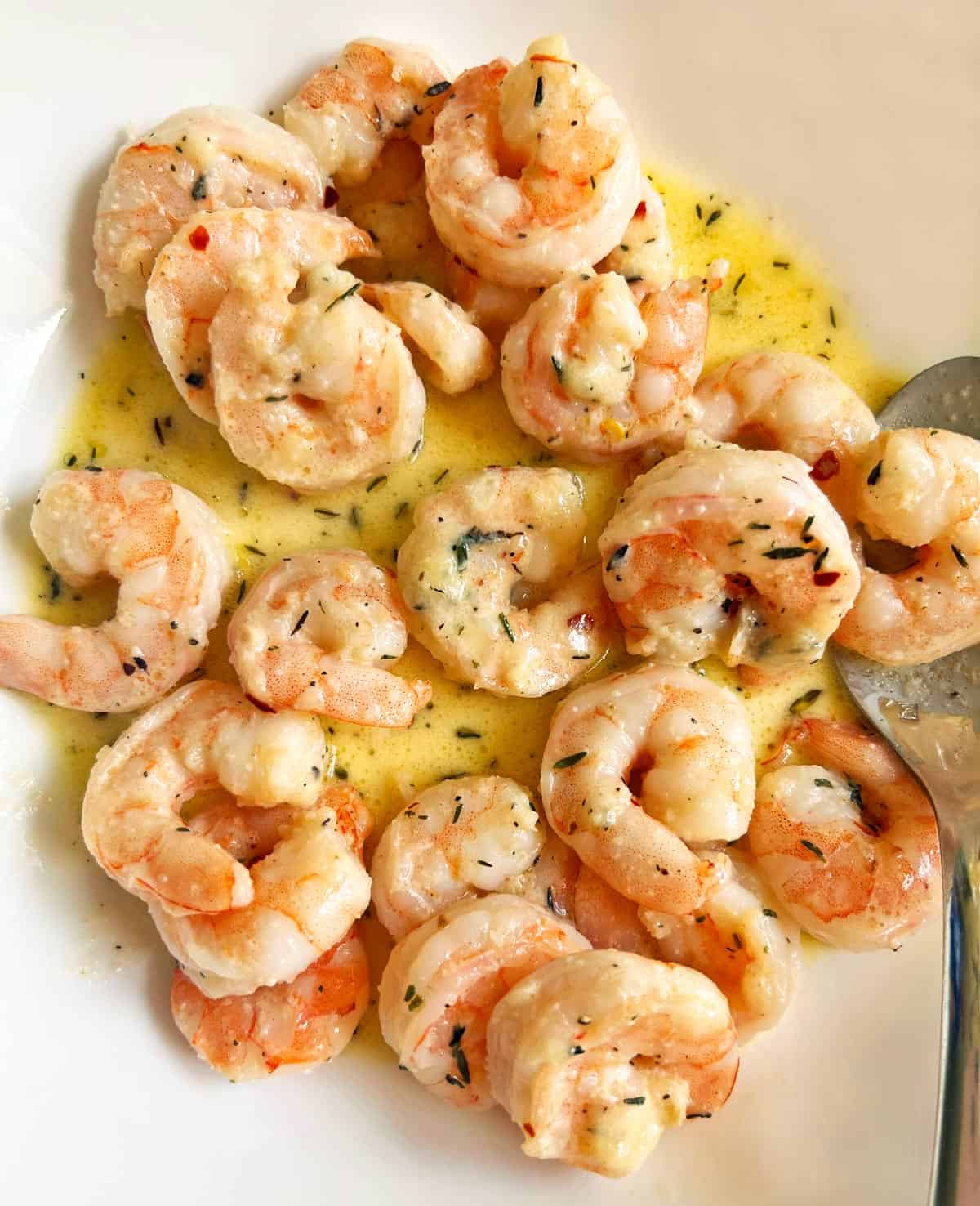 Tail-off shrimp scampi.