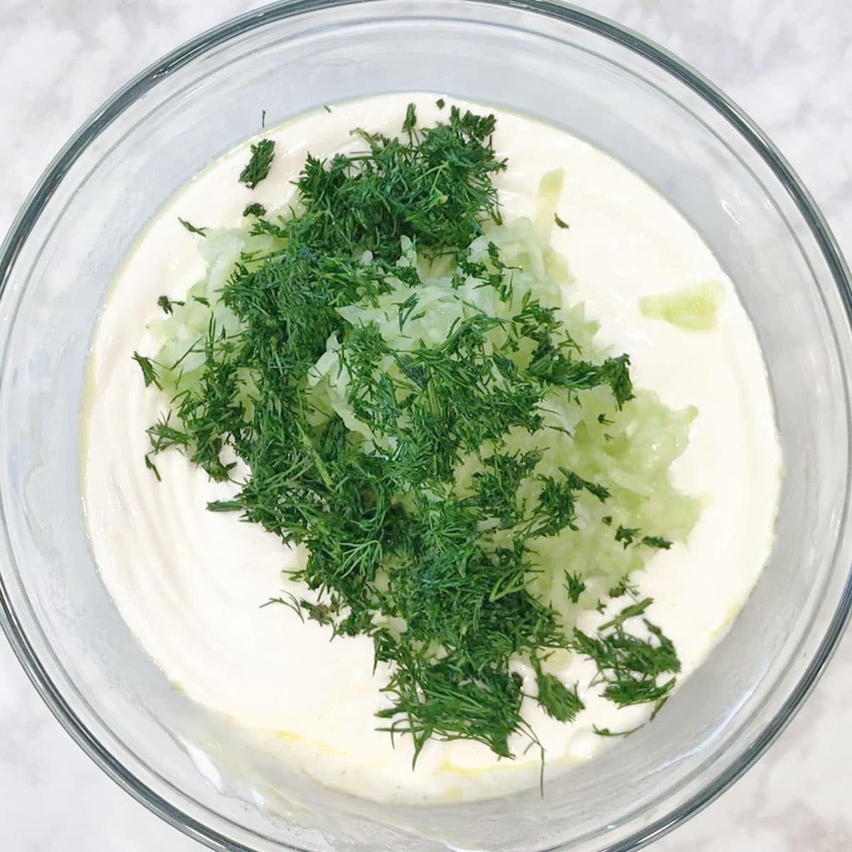 Cucumber, dill, and garlic were added.