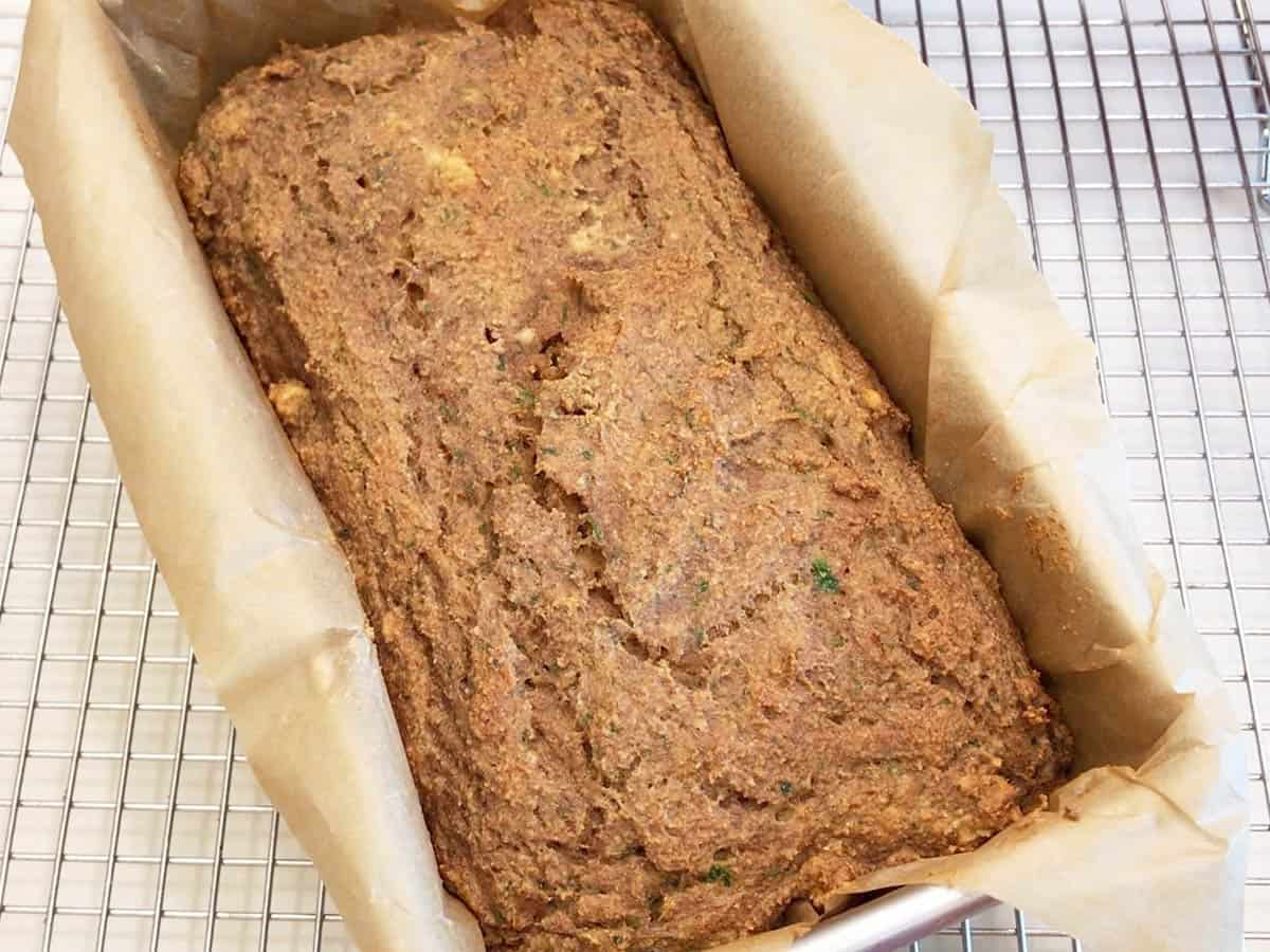 The bread is ready in the pan.