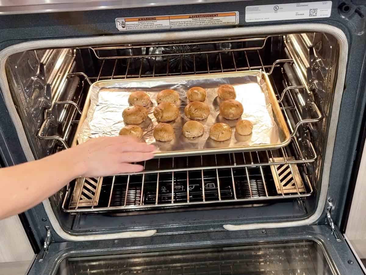 Broiling the mushrooms.