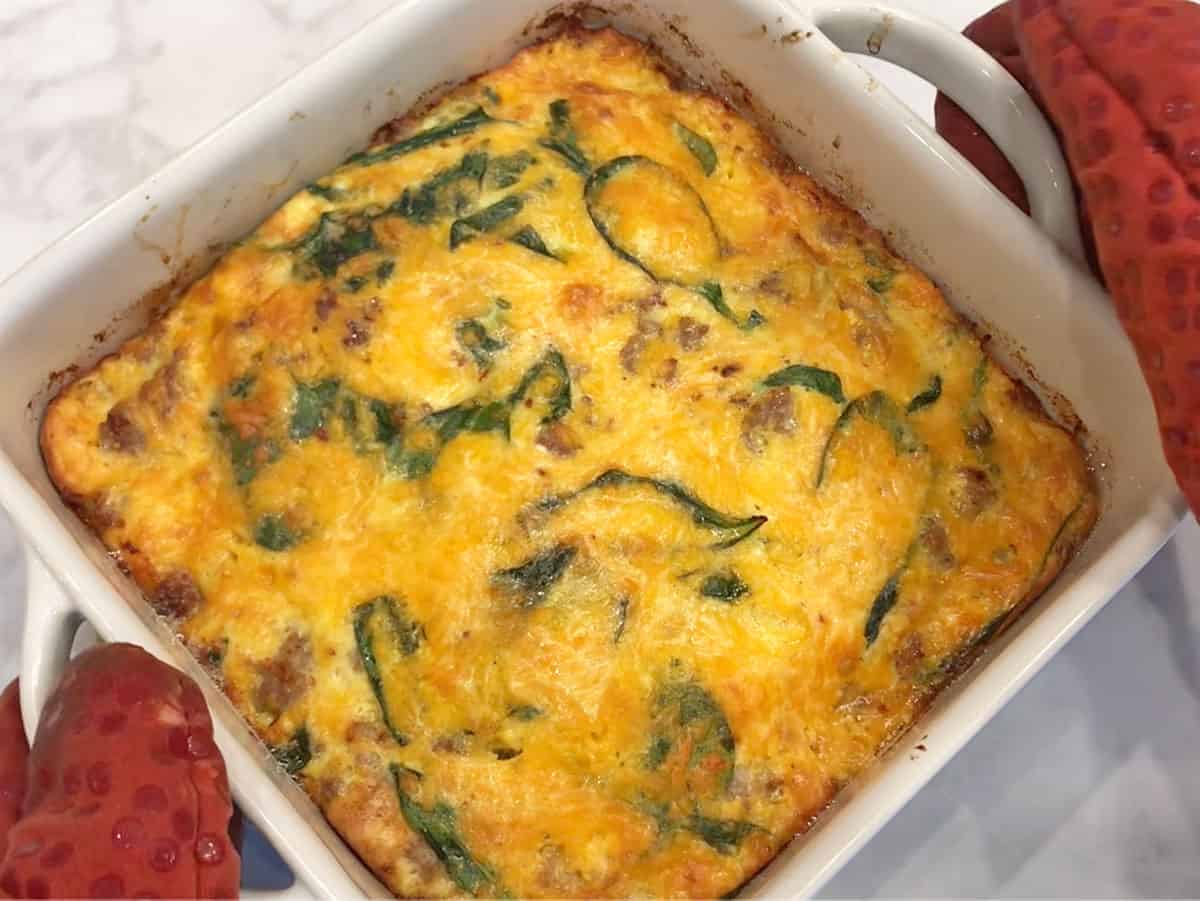 The casserole is fully baked and ready in the pan.