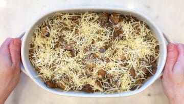 The casserole is ready for the oven.