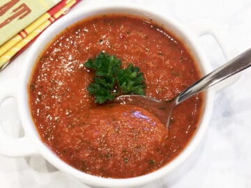 The gazpacho is served.