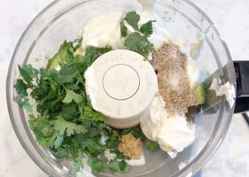 The soup ingredients were places in the food processor.