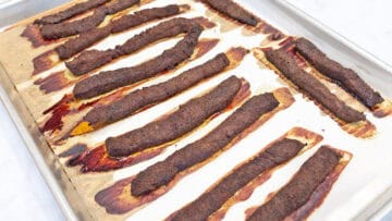 The jerky is ready in the pan.