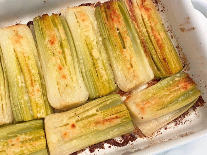 The leeks are ready in the pan.
