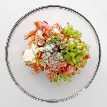 The salad ingredients in a bowl.