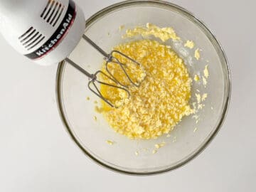 Mixing the butter and egg.