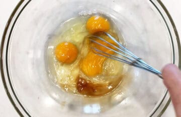 Mixing the liquid ingredients.