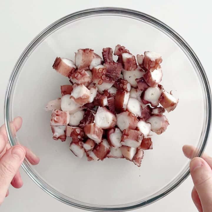 Octopus pieces in a bowl.