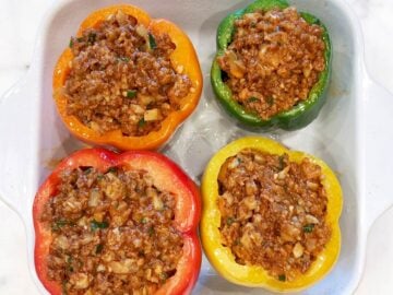 The peppers are ready for the oven.