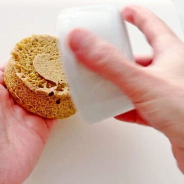 Removing the cake from the ramekin.