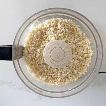 Riced cauliflower in the food processor.