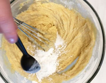 Adding salt and baking powder.