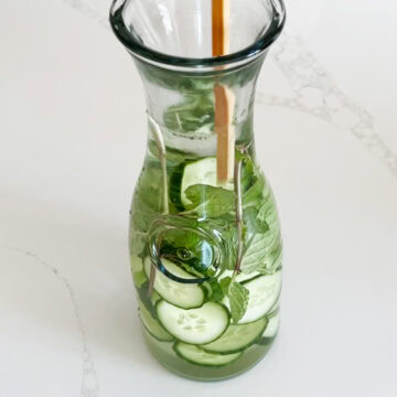 Stirring with a chopstick.