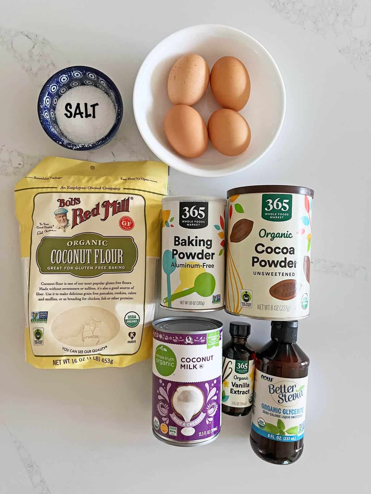 The ingredients needed to make a keto chocolate pie.