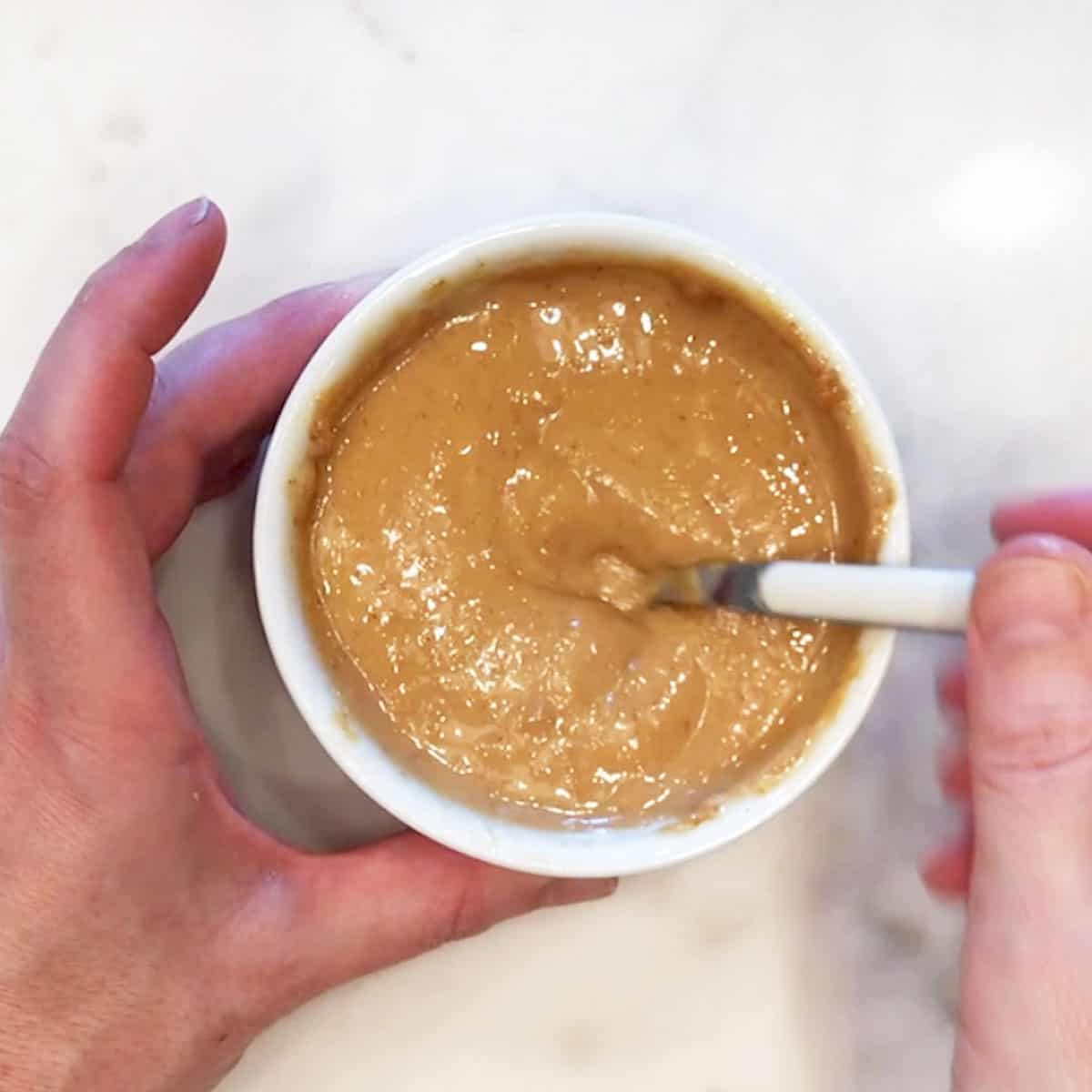 Mixing stevia into the batter.