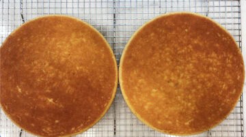 The cakes were inverted onto a cooling rack.
