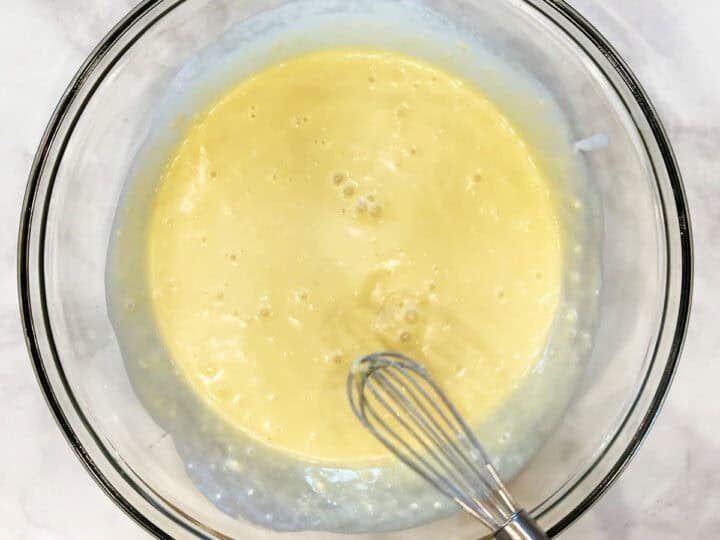 Mixing the liquid ingredients.