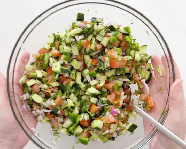 The salad is served.