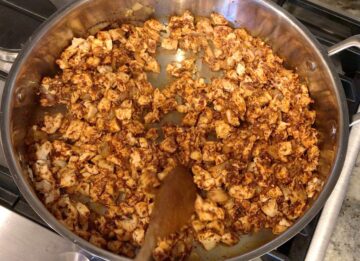 Turkey was added to the saucepan.