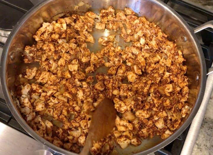 Turkey was added to the saucepan.