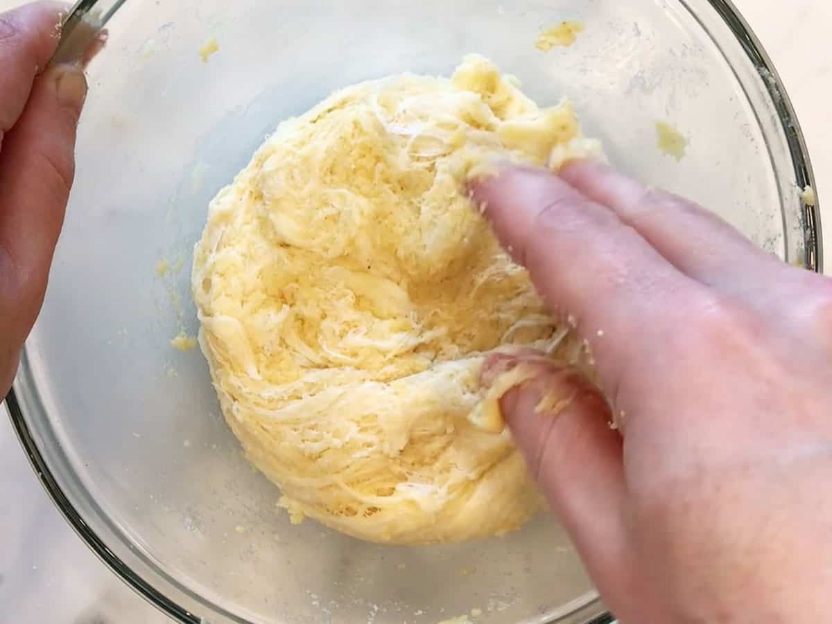Kneading the dough.