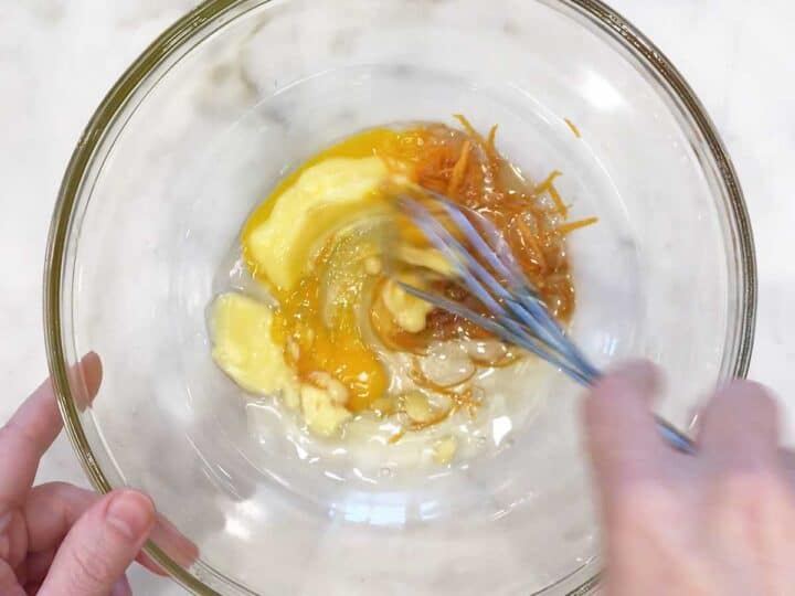 Mixing the liquid ingredients.