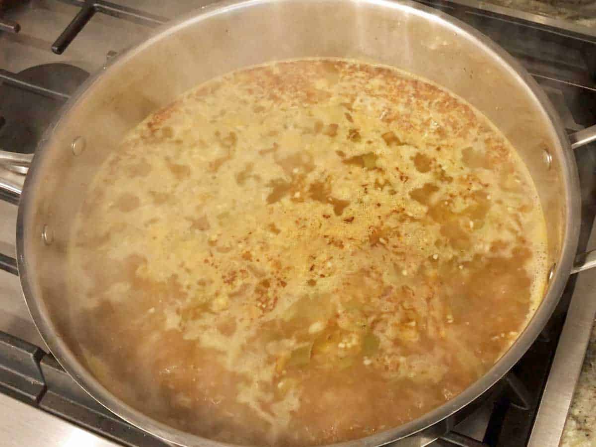 Simmering the broth.