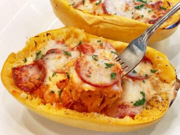 Spaghetti squash boats are served.