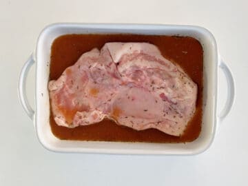 The braising liquid was added to the pan.