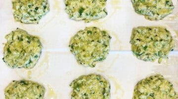 Mounds of the mixture are on the baking sheet, ready for the oven.