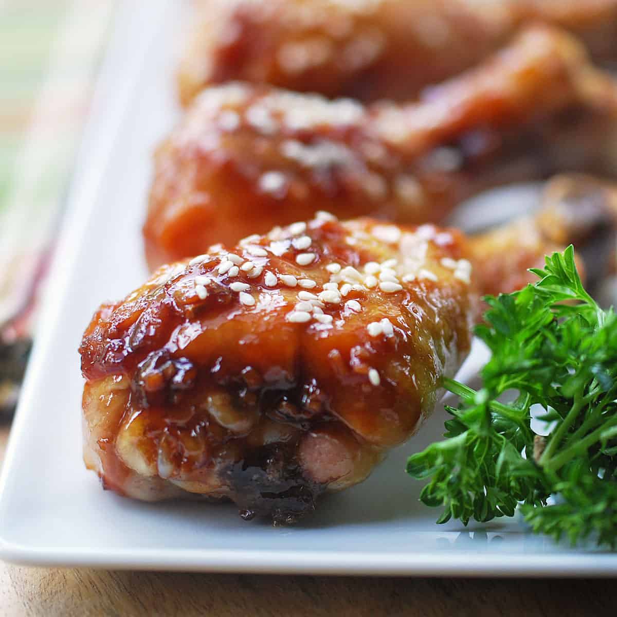 Skinless teriyaki chicken drumsticks.