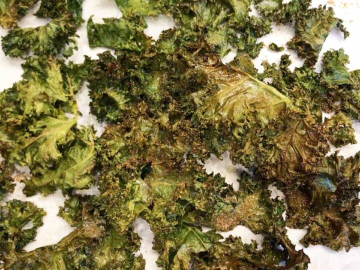 The kale chips are ready in the pan.