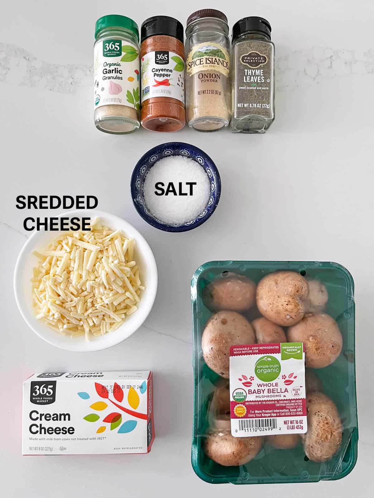 The ingredients needed for keto stuffed mushrooms.