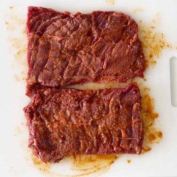 Marinating the steak.