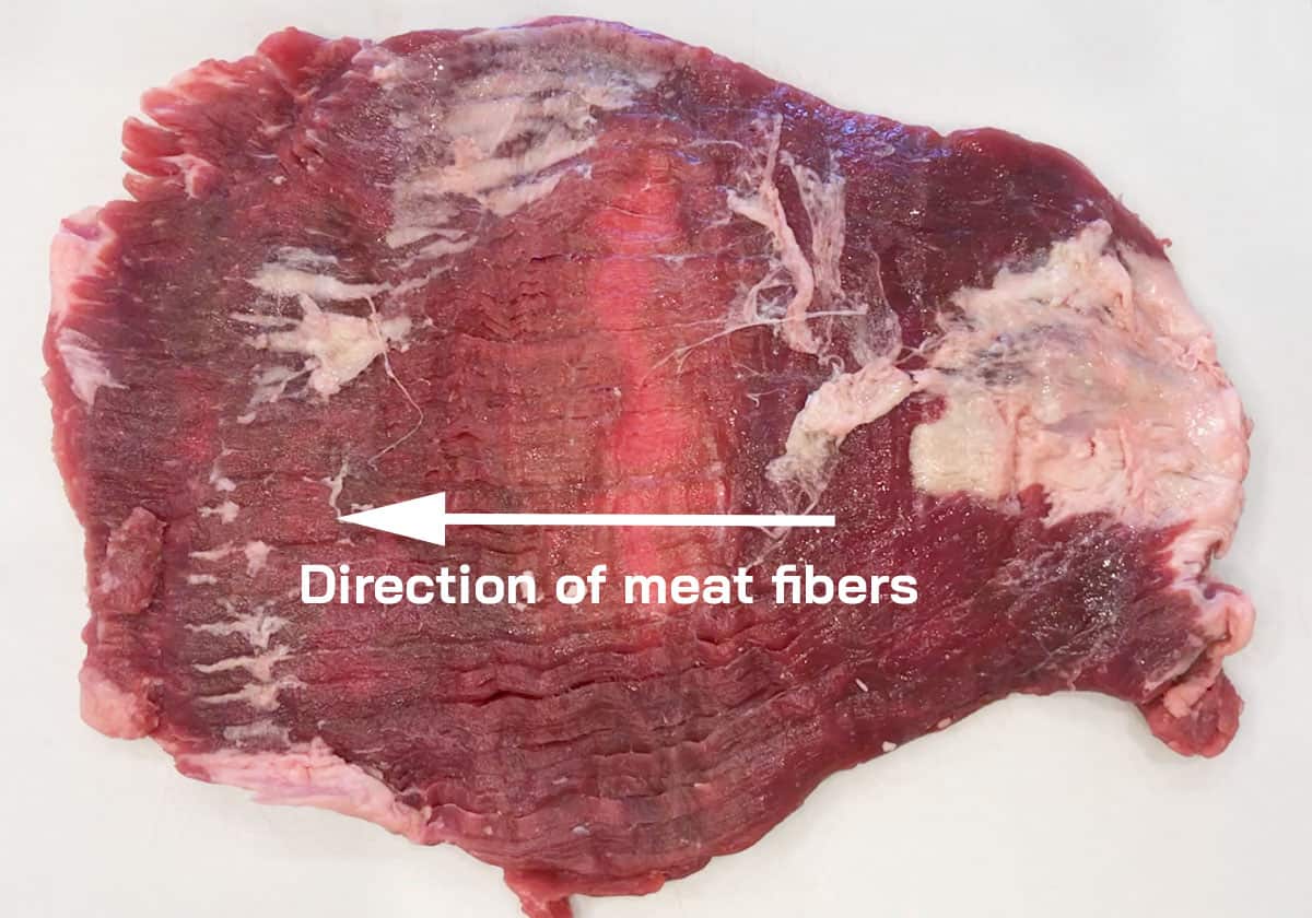 Locating the direction of the meat fibers.