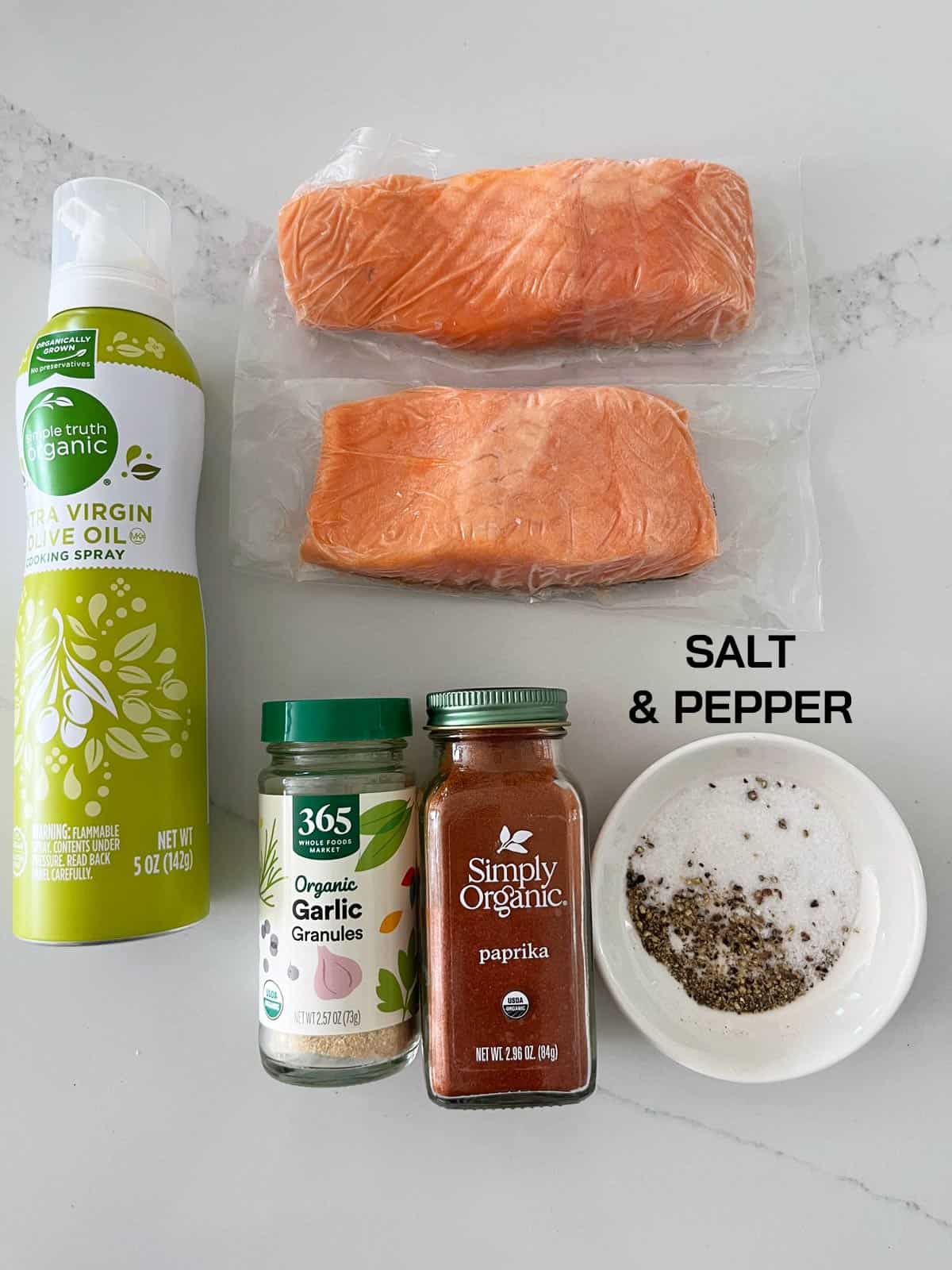 The ingredients needed to make paprika salmon.