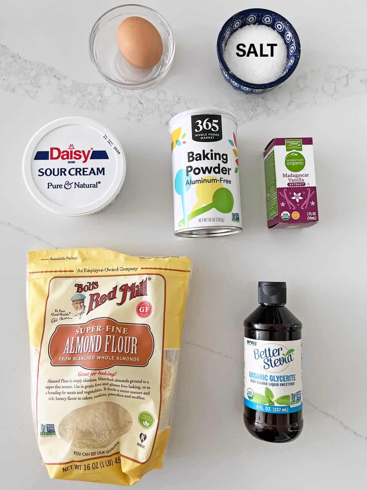 The ingredients needed to make the biscuit layer of keto strawberry shortcake.