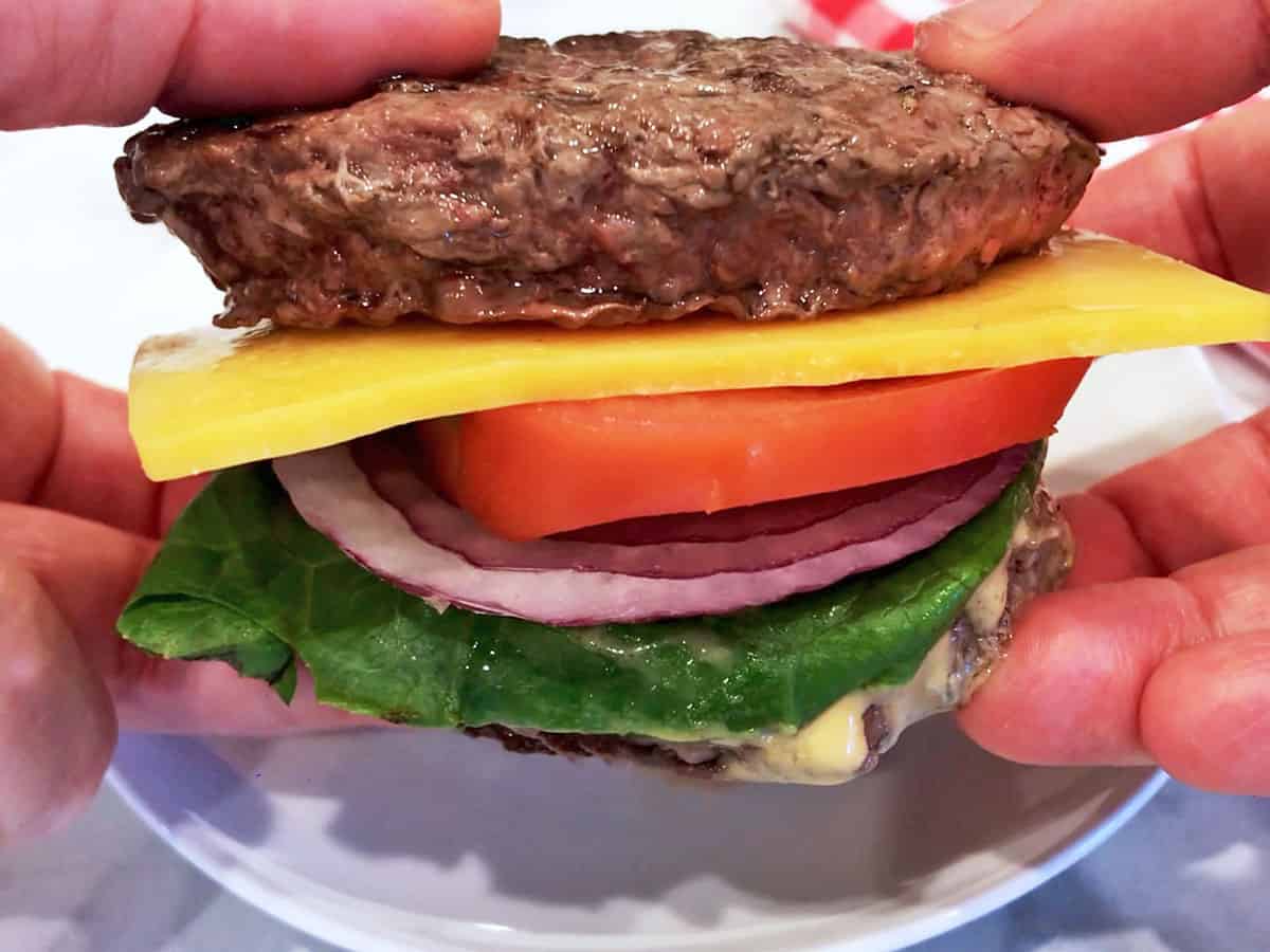 Bunless burger is served.