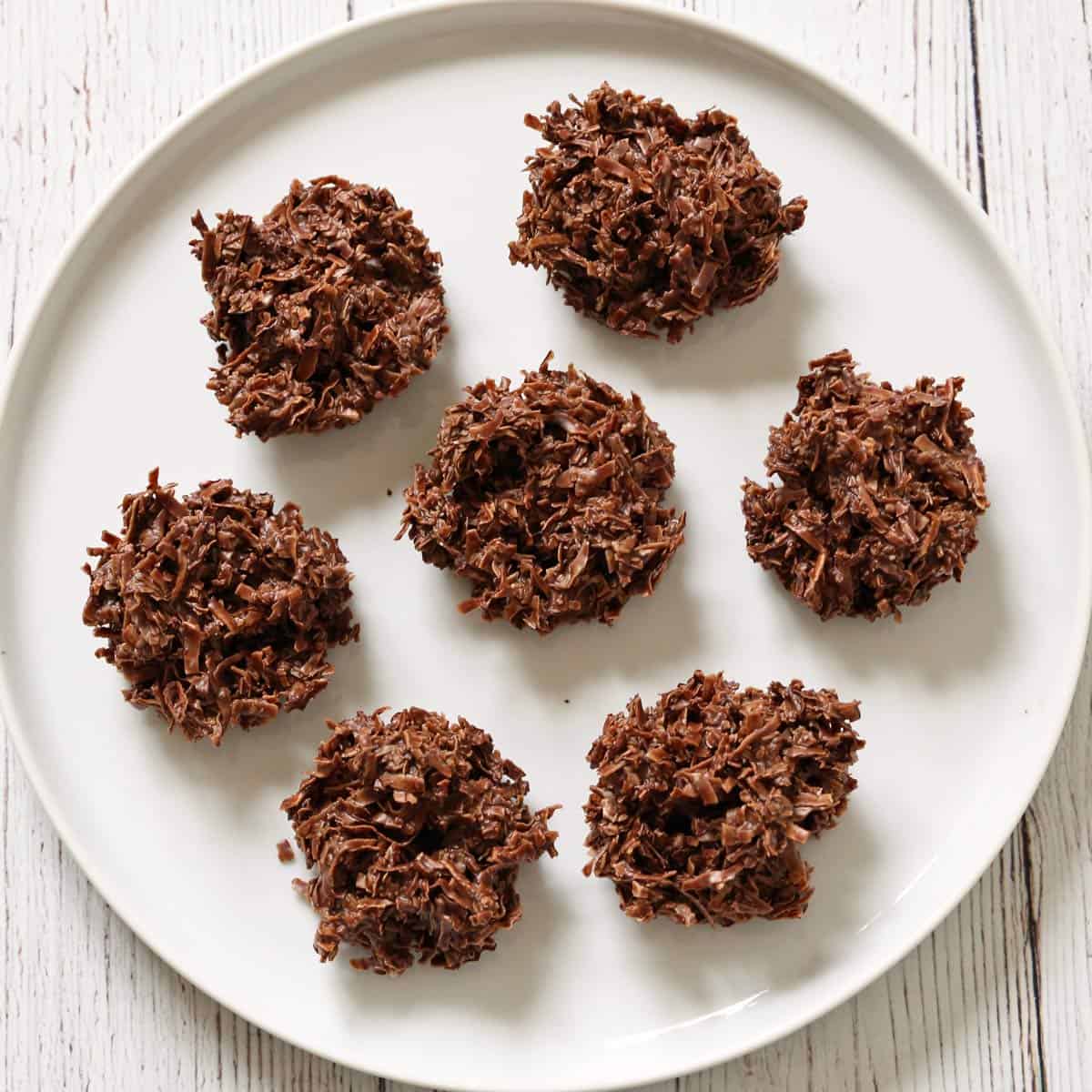 Coconut haystacks made with 70 percent cacao chocolate.