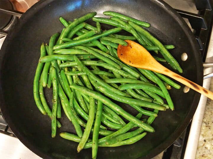 Cooking the green beans.