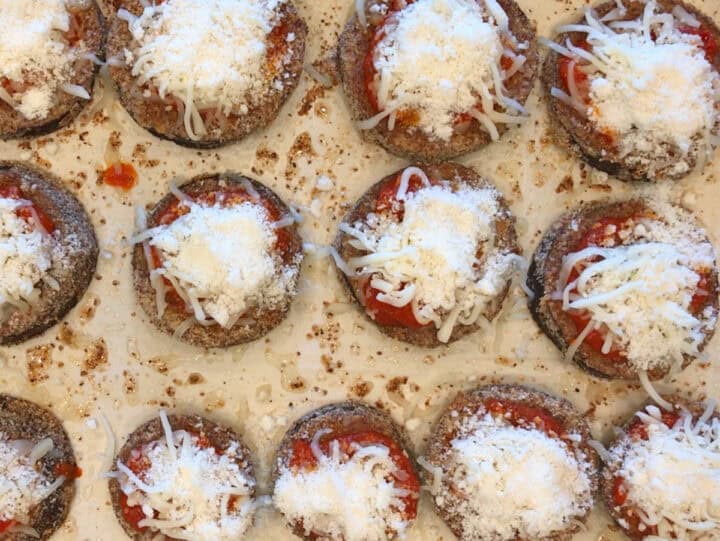The eggplant rounds were topped with marinara sauce and cheese.