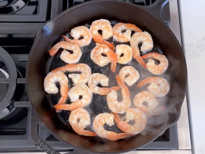 Cooking the shrimp.