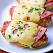Keto chicken cordon bleu is served on a white plate.