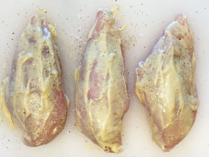 The chicken pieces were coated with mayo.