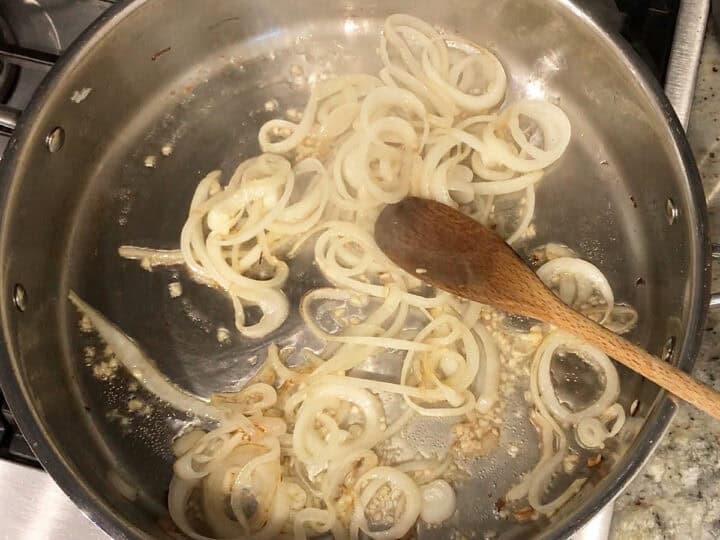 Cooking onions and garlic.