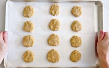 The cookies are in the pan and ready for the oven.